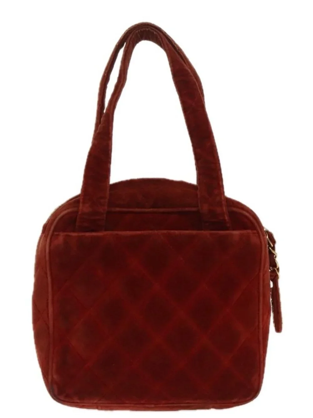 CHANEL Matelasse Hand Bag Velor Orange Gold CC Auth bs19395